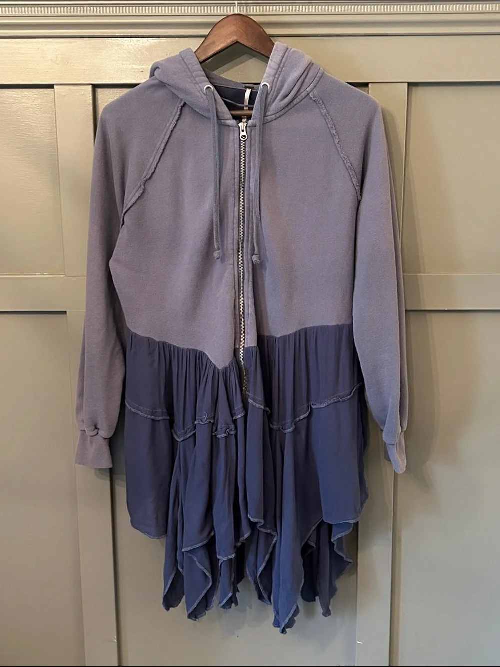 Free People Moon Dust Hooded Cardigan Sweater In Washed Denim Size XS